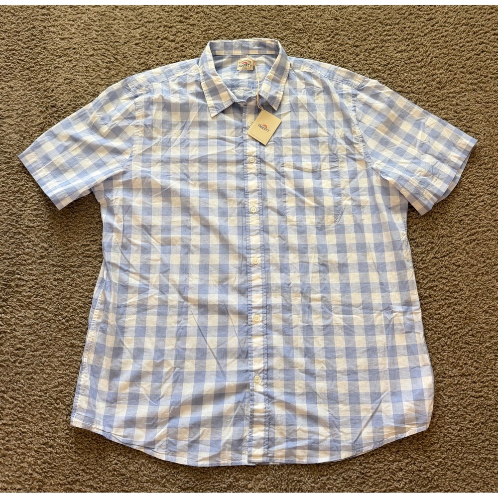 Faherty Playa Shirt XXL Lavender Gingham Cotton Short Sleeve Button Down MWU2144